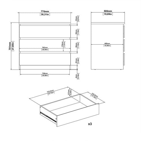 Naia Chest of 3 Drawers in Black Matt